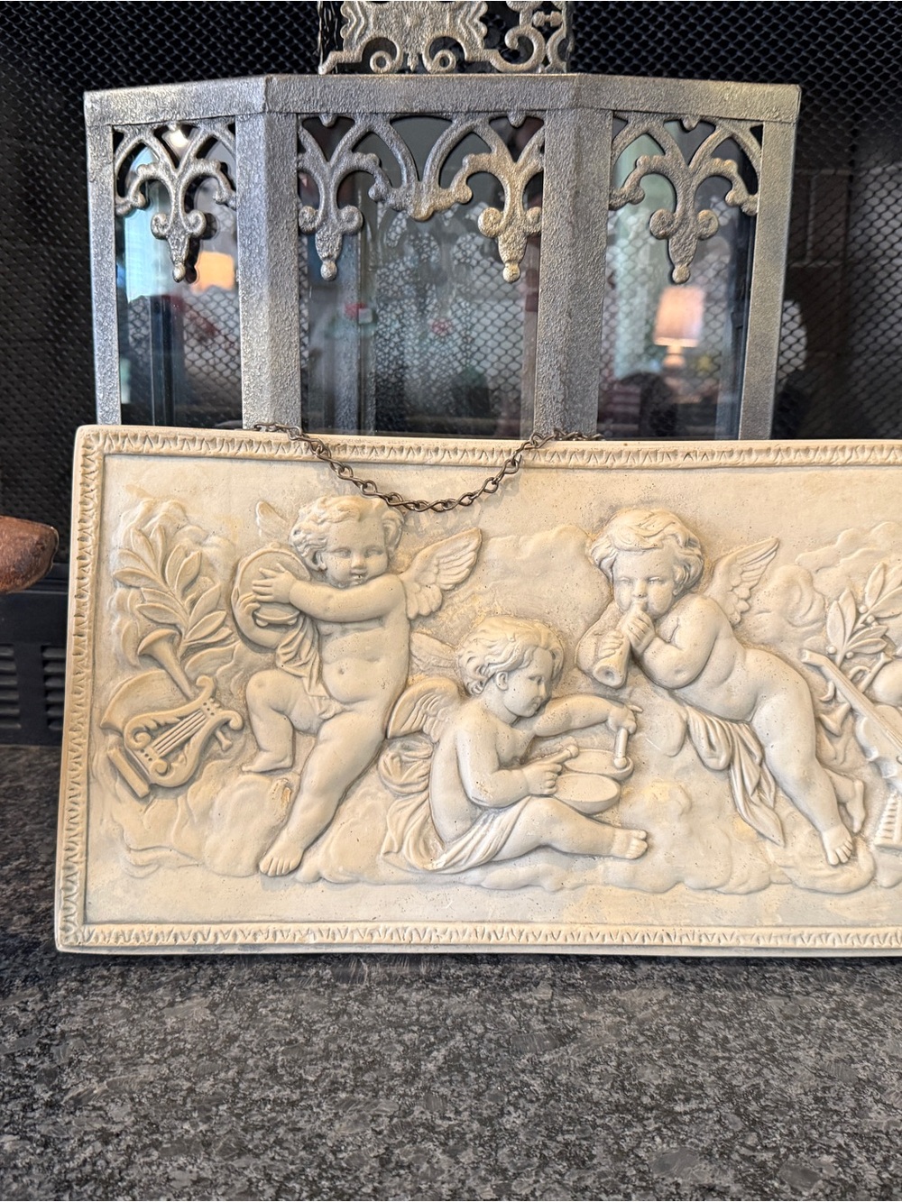 Vintage Chalkware Cherub Musical High‑Relief Wall Plaque – Cream Neoclassical - Picture 7 of 14
